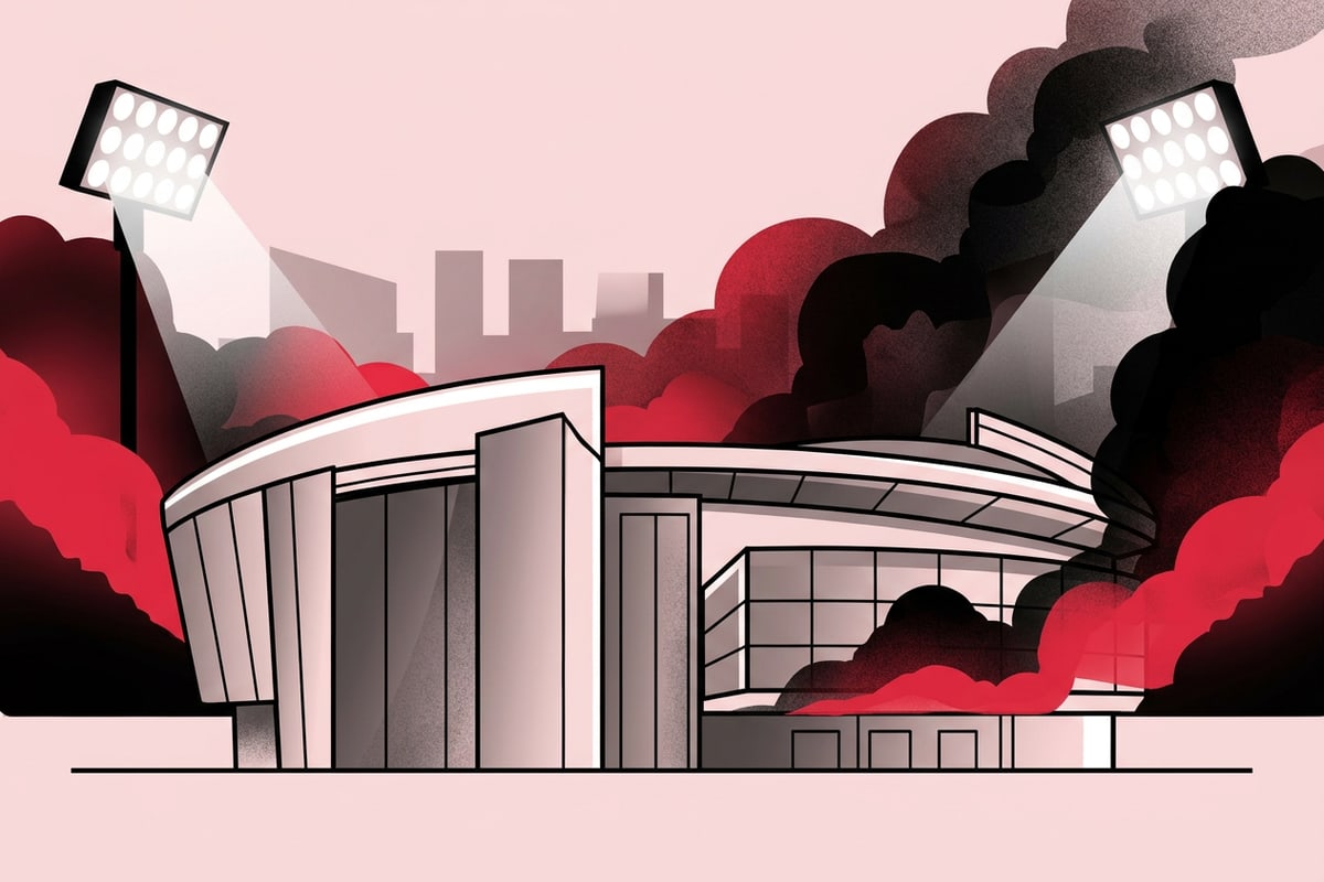 Artistic vector style rendering of a stadium atmosphere with atmospheric smoke