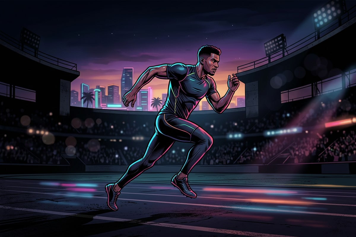 Vertical 9:16 sports graphic preview with moody night stadium lighting.