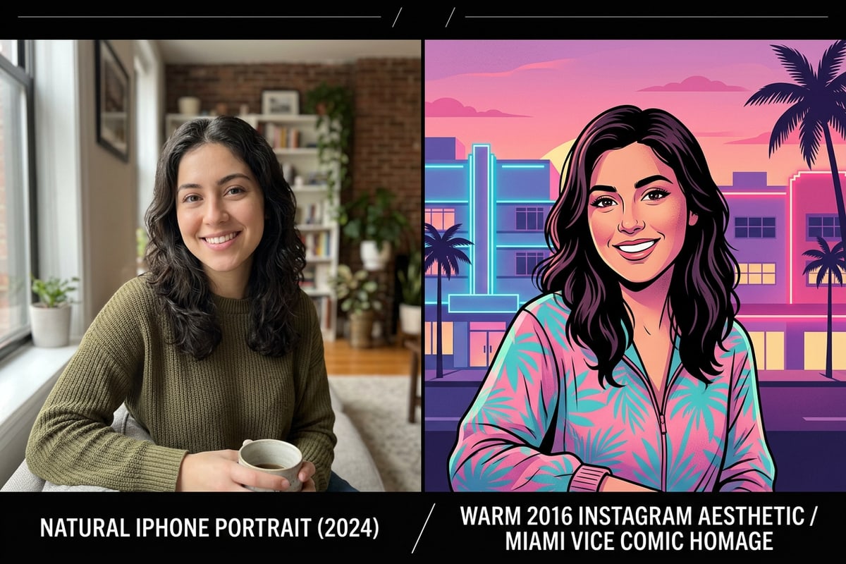 Comparativa de iluminación de retrato natural frente a tono cálido pastel de 2016