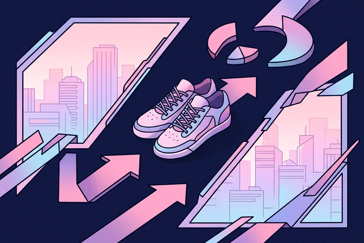 An abstract sports infographic layout graphic with geometric shapes on a dark background.