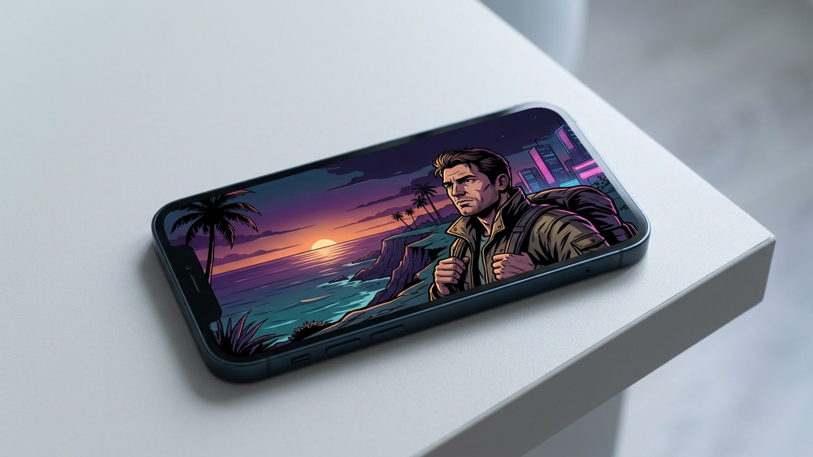 iPhone showing a tight portrait photo seamlessly expanding outward into a 16:9 widescreen canvas.