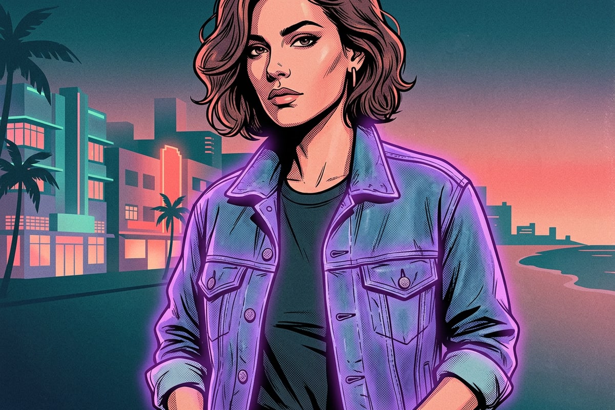 Close-up visual of a portrait photo with a translucent purple mask highlighting the jacket area.