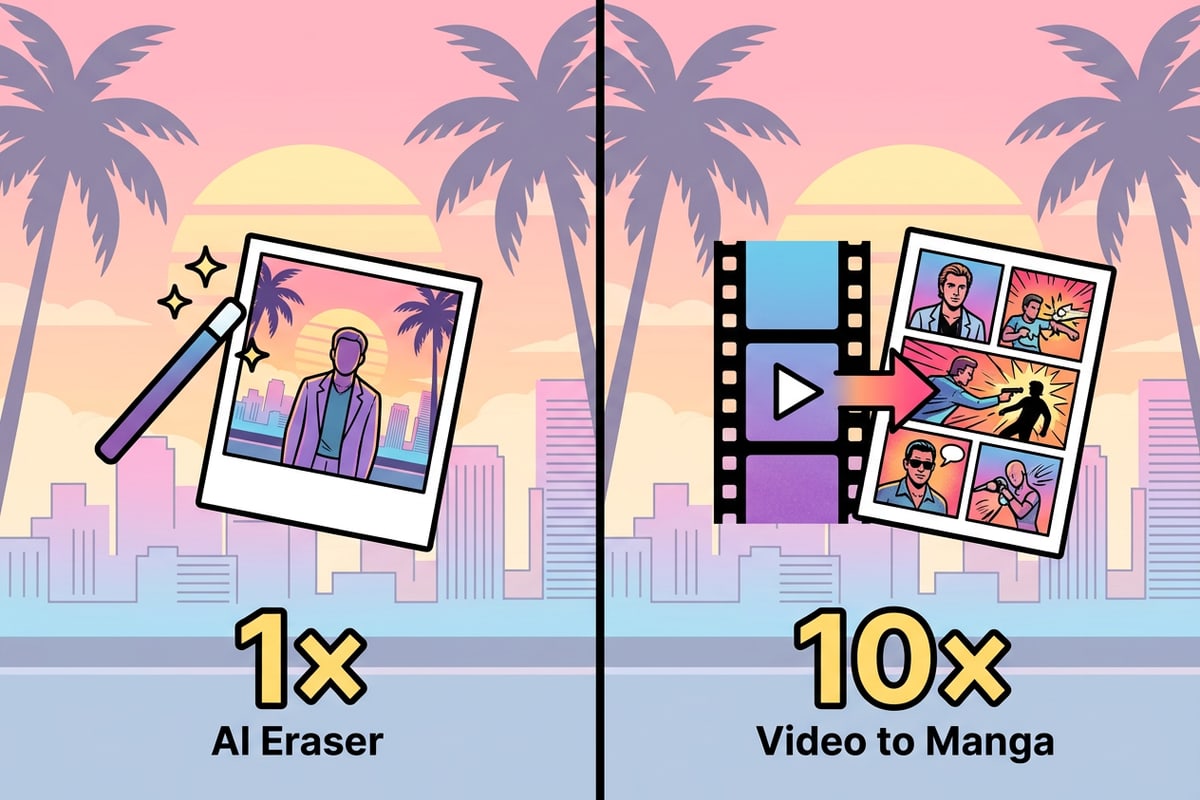 Comparison of point costs between simple AI erasing and complex video-to-manga generation.