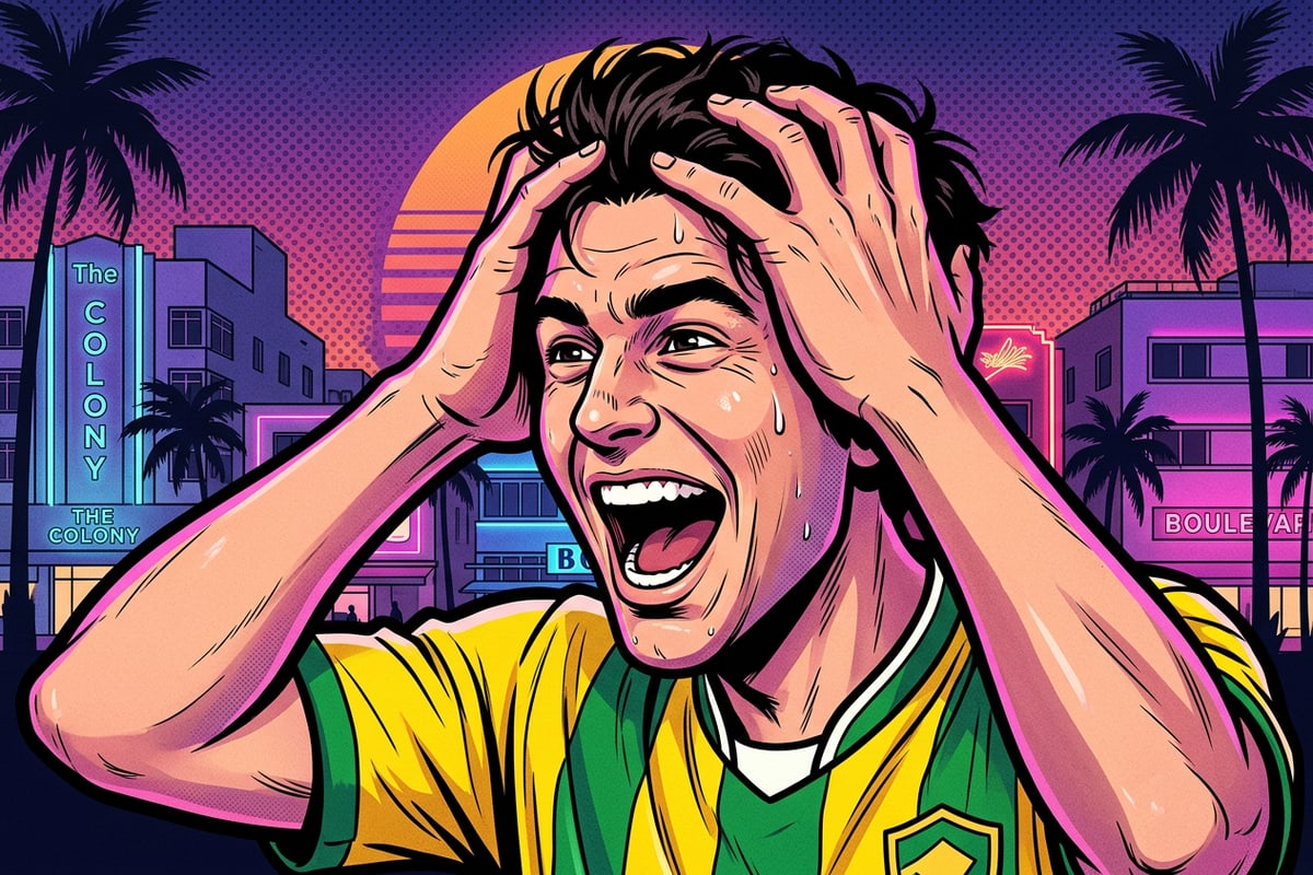 A soccer fan's joyous reaction rendered in a vibrant pop-art comic book style.